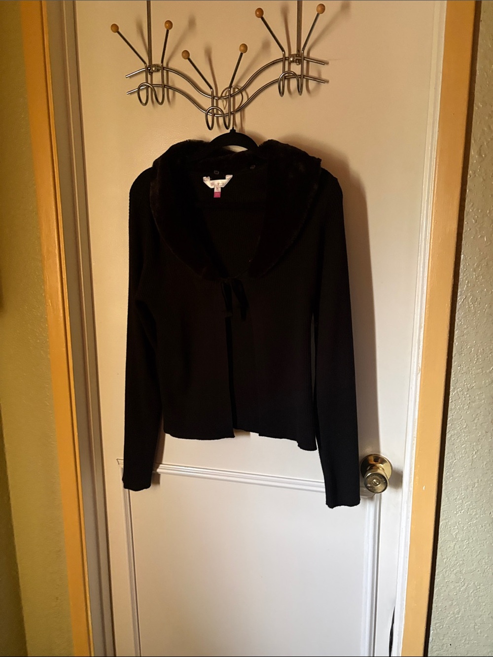 No Boundaries Black Hooded Blazer with Faux Fur Collar